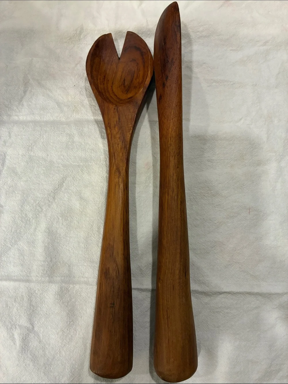Teak Fat Bottom Wooden Salad Serving Spork Set Super Heavy Substantial Danish